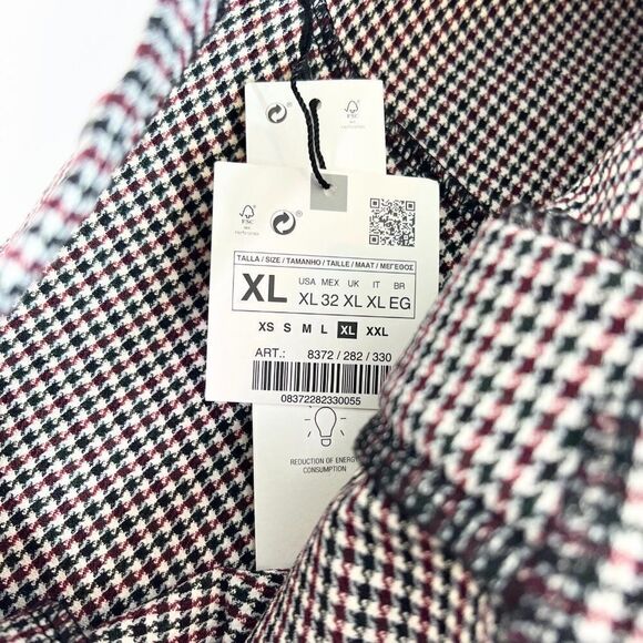 Zara Womens Multicolor Houndstooth Pockets Straight Leg Dress Pants Size XL New - Picture 4 of 10